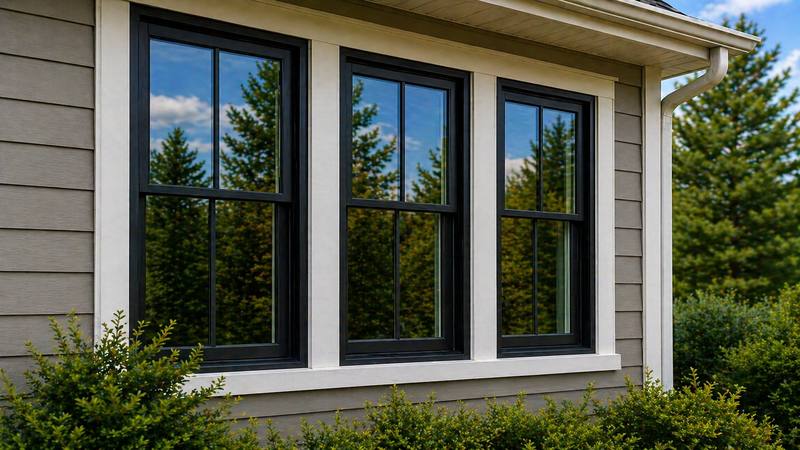 Replacement double-hung windows on a residential home exterior